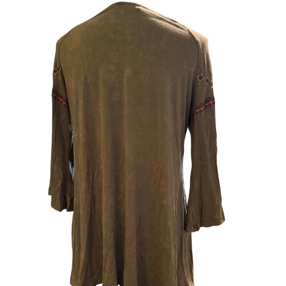 POL Embroidered Boho Tunic Top, Olive Green Peasant Tassel Tie Festival, Small - Picture 6 of 8